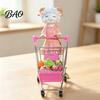 Cute Desktop Storage Solution Cartoon Sheep Shopping Cart Figurine, Mini Grocery Trolley Toy with Lamb, Small Figurine Wheels Desk Decor for