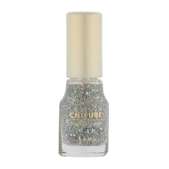 Chifure Nail Enamel 003 Silver Glitter Nail Flat Brush Type Polish, Quick-Drying,