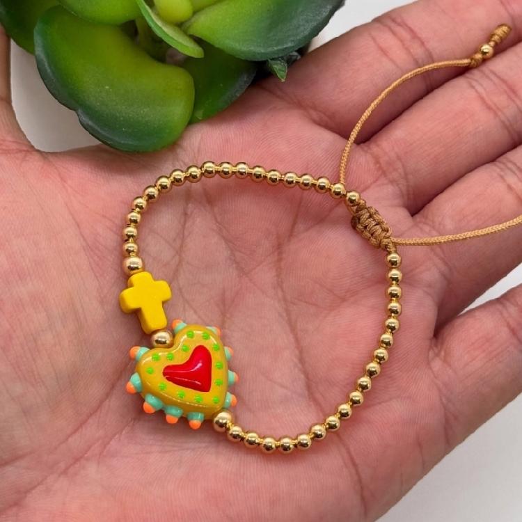 Beaded Crucifix Heart Designs Bracelet Lightweight Alloy Chain Adjustable Wristband Jewelry Gift For Her