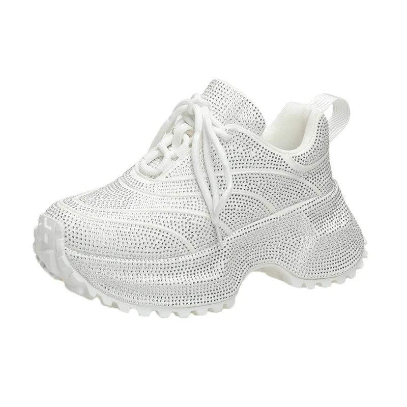 Fashion 7cm Summer Luxury Designer Women Daddy Rhinestone Sneakers Thick Bottoms Mesh Pink Sweet Ladies Tenis Platform Shoes Spring