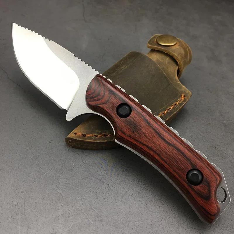 Hidden Canyon Hunter Fixed Blade Knife Drop Point Wood Handles with Leather Sheath EDC Outdoor Camping Household Knives