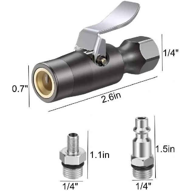 Air Chuck, No Leakage Double Jaws Lock-On Tire Inflator Chuck, Closed Flow Tire Chuck with Clip, Inflator Gauge & Air Compressor Accessories, 1/4"