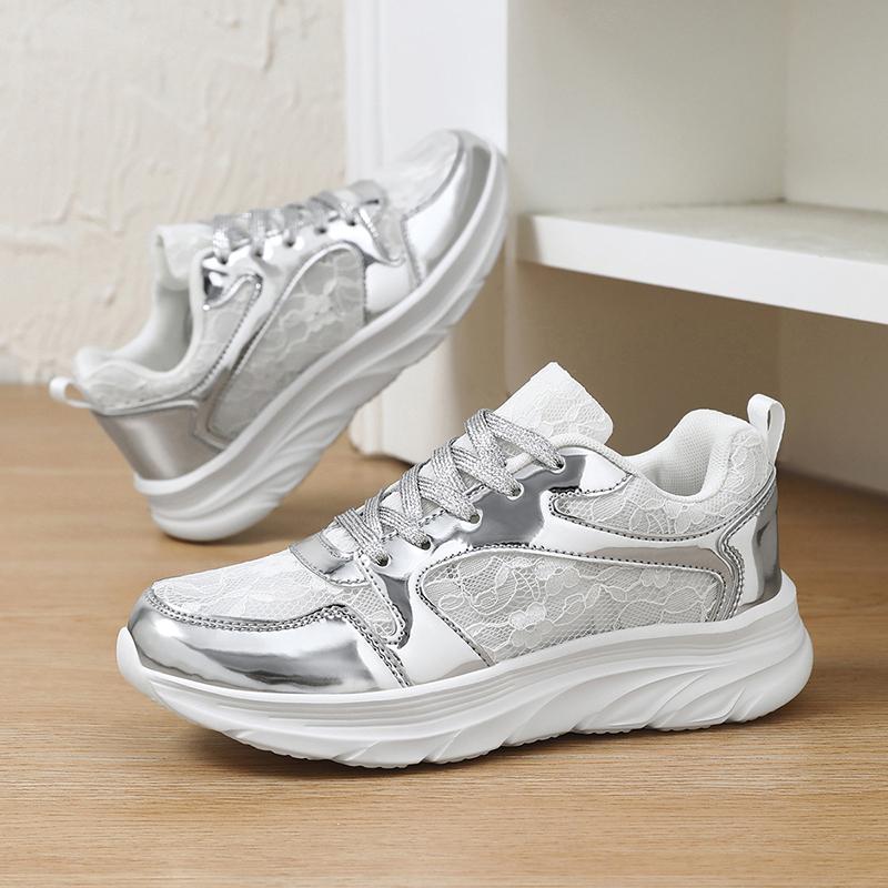TUINANLE Women's Fashion Shoes: Shimmering Silver Styles, Dazzling Sneakers, and Trendy Casual Lace-up Sneakers