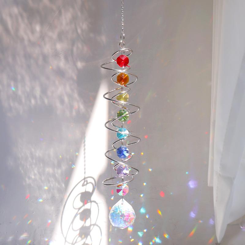 Spiral Wind Spinner Suncatcher Crystal Ball Wind Chimes Rainbow Maker Swivel Hook Garden Decor
