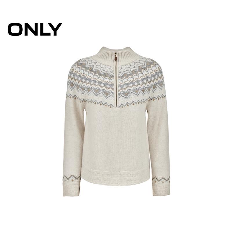 ONLY Women's Nordic Jacquard Half-Placket Mock Neck Knit Sweater