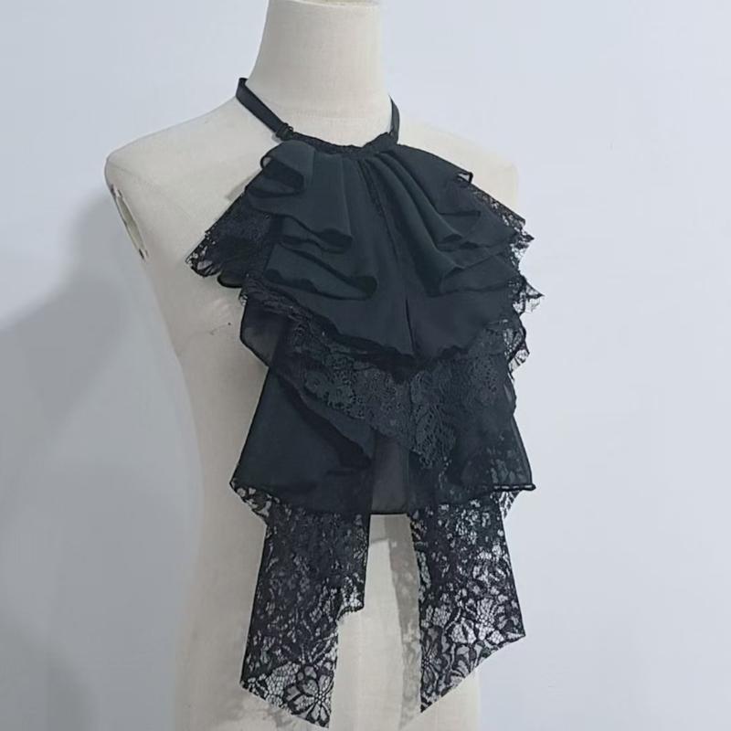 Victorian Layered Ruffle Lace Detachable Jabot Faux Collar Necktie For Renaissances Costumes Party Outfit Accessories