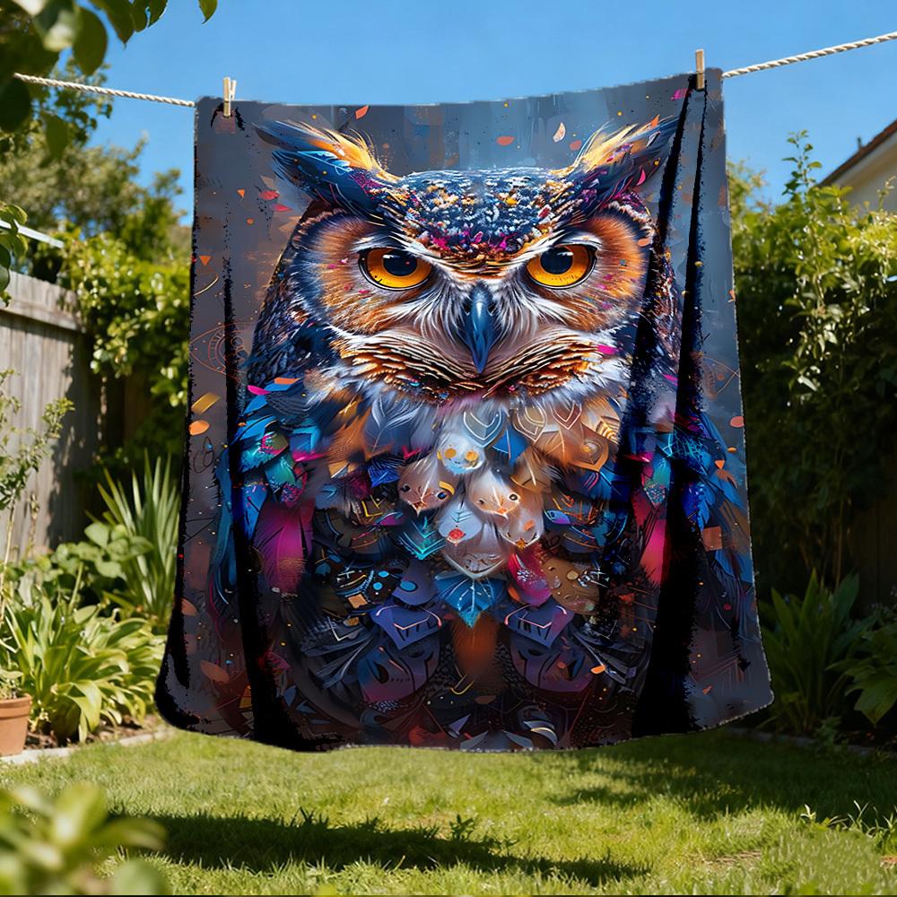 1pc Owl Print Throw Blanket Polyester Fiber, Lightweight Flannel, Soft & Warm, All Season Use for Outdoor, Camping Digital Print