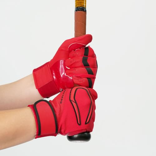 CUTTERS Batting Gloves B444 Power Control 4.0, Two-Handed, Baseball/Softball, Size L, Red x Black