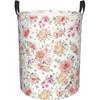1pc Rustic Round Laundry Basket with Watercolor Floral Print - Colorful Botanical Hamper Suitable for Home, Bathroom, Bedroom, Dorm - Sturdy Storage O