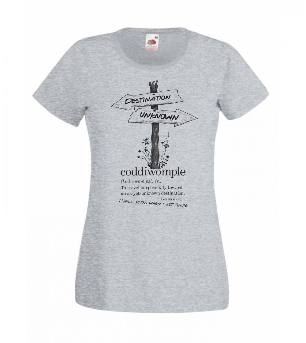 Unisexs Coddiwomple English Slang Backpacker Wanderer Nomad Lady Fit Grey TShirt 2XL