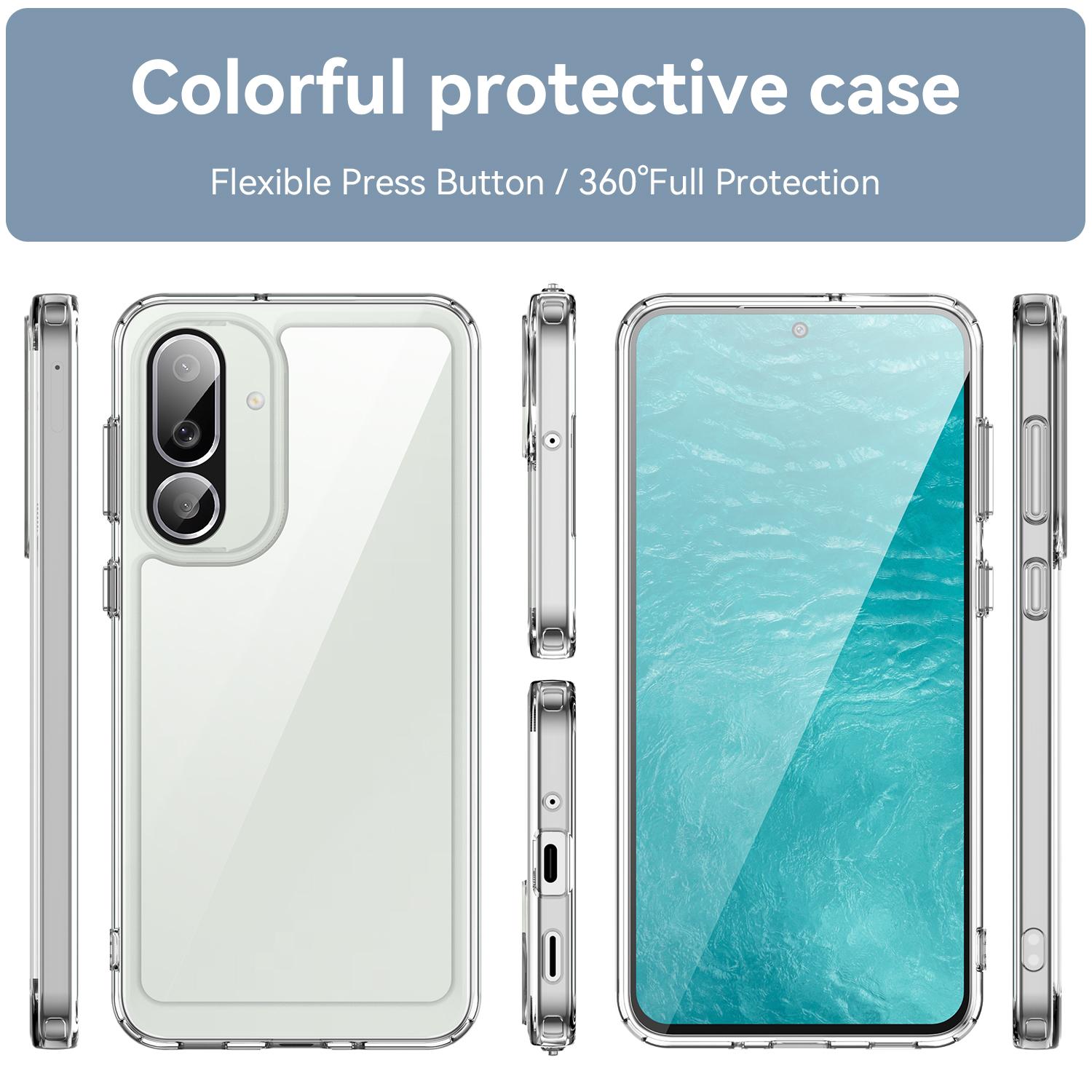 

For Samsung Galaxy M56 5G Case WANLONFENG MF Series TPU Acrylic Clear Phone Cover with Tempered Glass Film Transparent