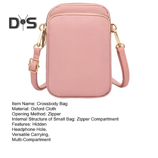 Umhängetasche für Damen, Oxford-Stoff, Reißverschluss, mehrere Fächer, Schultertasche, vertikale Handy-Geldbörse mit Kopfhörerloch für den Alltag, Reisen, Büro
