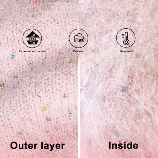 Women Winter Gloves Warm Touch Screen Gloves with Bow-Tie Sequins Knitted Thickened Gloves for Daily Outings Dating Party