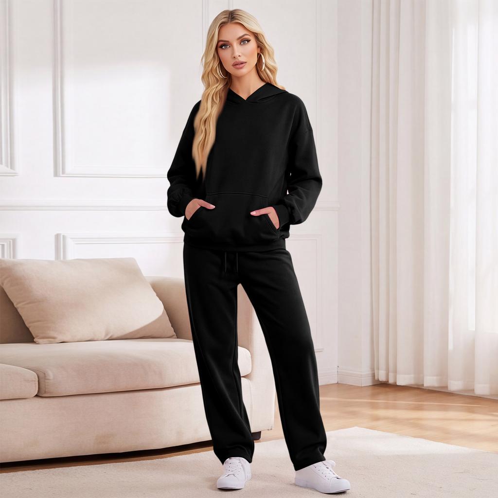 Women's Casual Warm Tracksuit Set with Hoodie and Jogger Pants for Fall and Winter