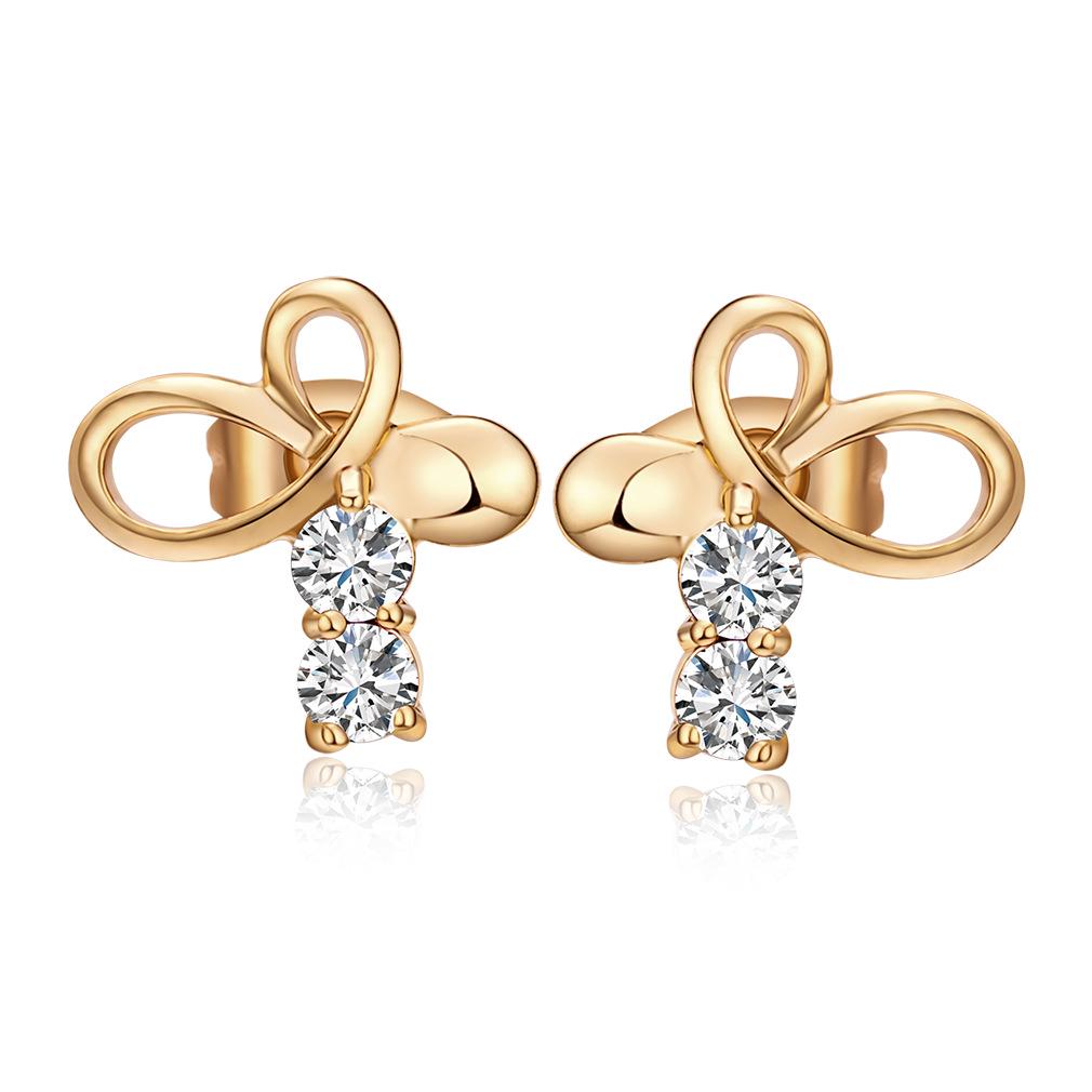 Серьги-гвоздики с цирконом в виде бантика Golden Colorful Zircon