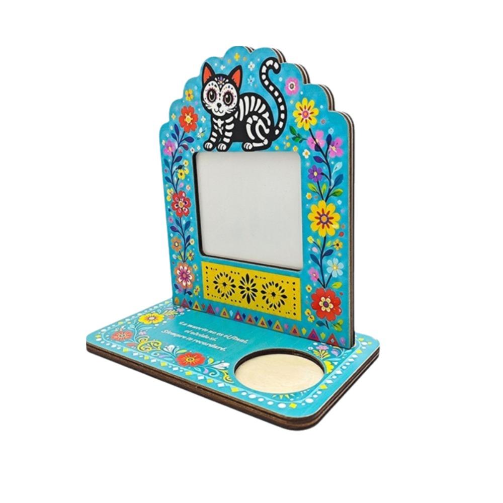 Wooden Halloween Photo Frame Skull Marigold Pattern Desktop Photo Display Rack Haunted House