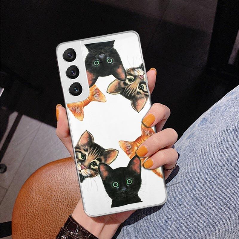Cat Cute Kitten Cartoon Phnoe Case for Samsung Galaxy S26 S25 Edge S23 S24 Ultra S22 Plus S21 S20 FE Unique Cover Soft Coque Gal