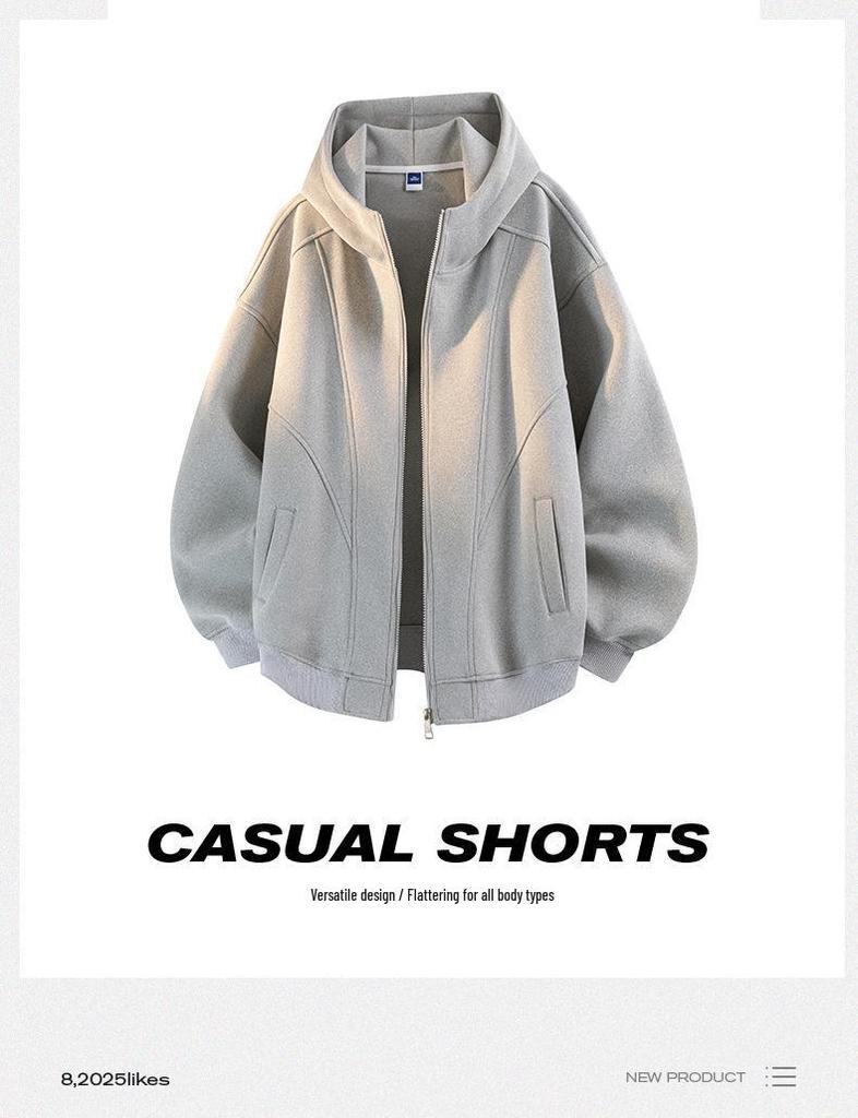Men's Retro Patchwork Hooded Sweatshirt, 320g, Spring/Autumn Casual Loose Jacket