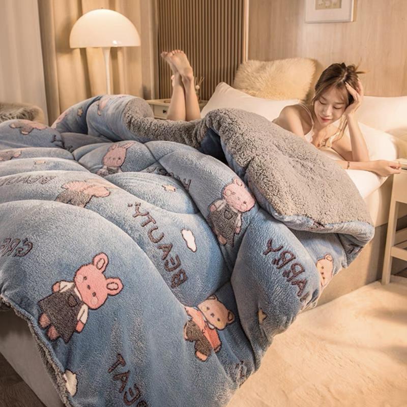 Doppelseitige Lammvelours-Steppdecke verdicken warm Winter Luxus Bettdecke Frühling Herbst Decke weiche Steppdecke Bettdecken Einzelgröße Doppelgröße Kingsize