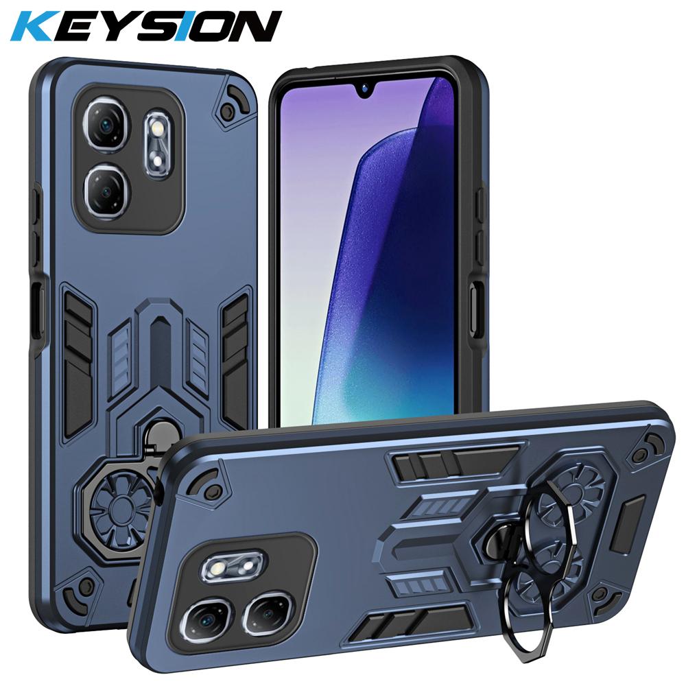 

KEYSION Shockproof Armor Case for Infinix Hot 50i Soft Silicone+PC Metal Ring Stand Phone Back Cover for Infinix Smart 9 for Infinix Hot 50i синий