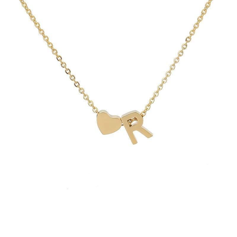 Kulei Stainless Steel Jewelry European and American English Letter Peach Heart Love Combination Necklace