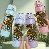 1PC Traditional Oriental Dragon Art Print 750ml Color Plastic Sports Water Bottle Leakproof Flip Straw Lid Suitable for Sports Office Home Use