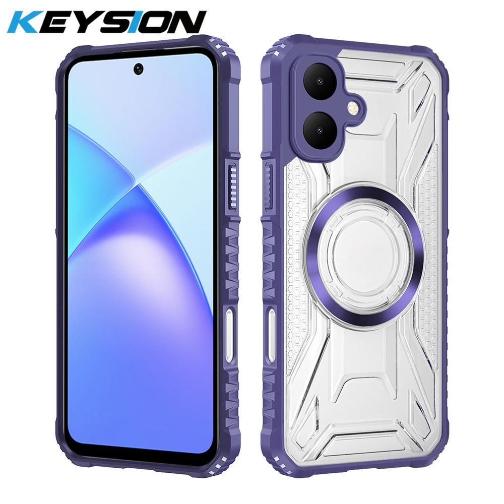 KEYSION Průhledný magnetický kryt pro TECNO Spark Go 2 Pop 10 Měkký silikon+PC Odolný proti nárazům Kryt na telefon pro Infinix Smart 10