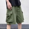 Men Cargo Shorts Elastic Waist Adjustable Drawstring Wide Leg Shorts with Pockets Solid Color Loose Fit Casual Shorts