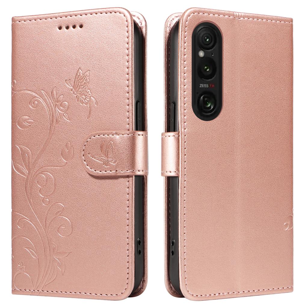 For Sony Xperia 1 VI PU Leather Cases Flower Pattern Wallet Stand Phone Cover with Strap