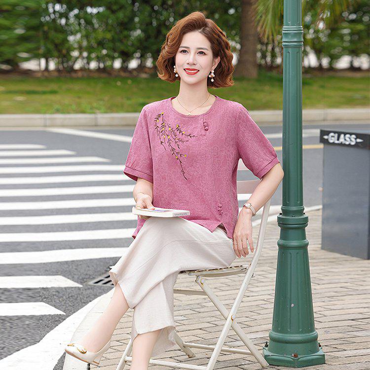 Women's Casual Summer Short-Sleeve Loose T-Shirt for Middle-Aged & Elderly