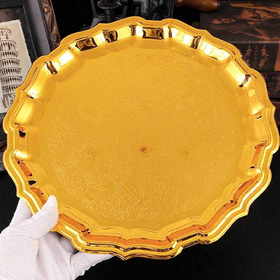 Vintage round Metal Cake Plate European Style Dessert Serving Tray for Afternoon Tea Wedding Banquet Home Decor