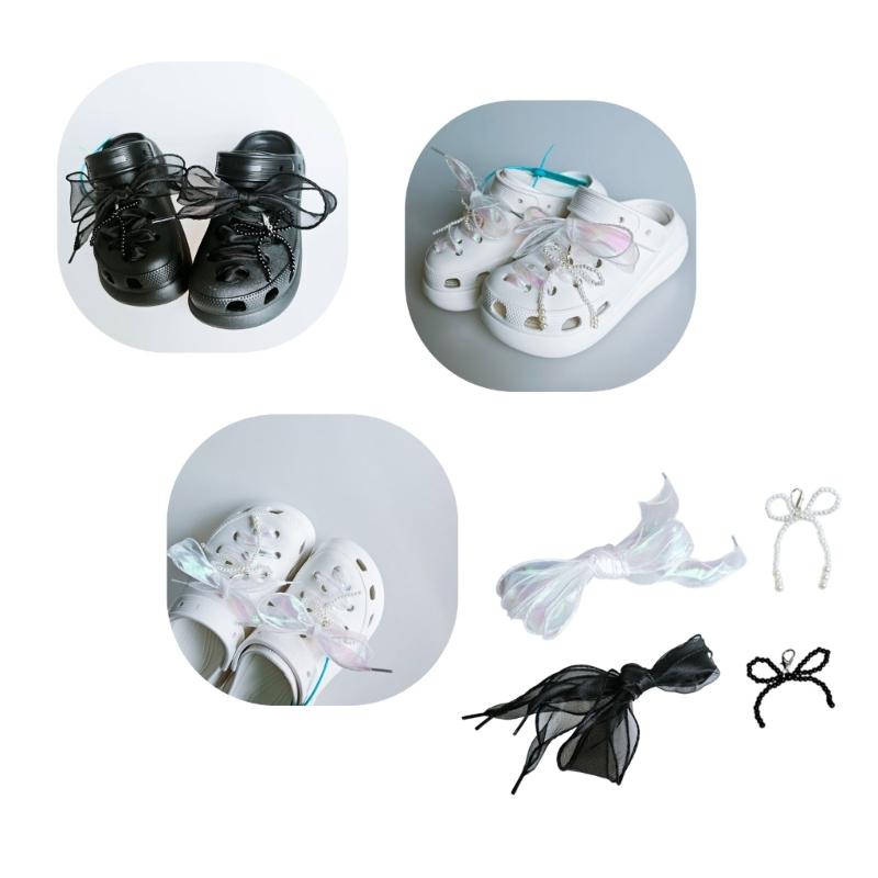 Sweet Bowknot Shoe Decoration Bag Pendant Pearl Lace Shoe Buckle Ornament for Jewelry Making DIYs Keychain Accessories