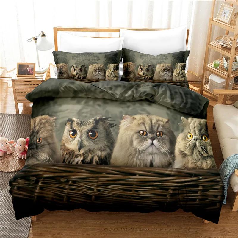 3D Print Bedclothes Cute Owl Bedding Duvet Cover With Pillowcases 140*210 Single Double Size Cute Bed Sets For Boy 240x220 Cm