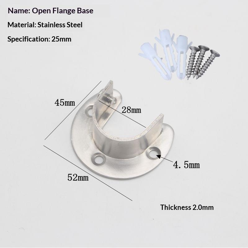 1/2Pcs Curtain Rod Tube Hook Fixed Support Bracket Seat Stainless Steel Flange Seat Wardrobe Hanger Rod Fixing Hardware Parts