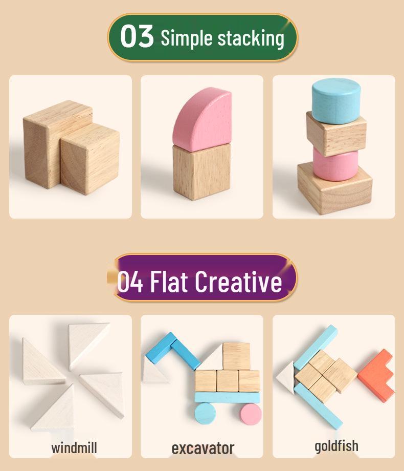 Creative Wooden Building Blocks for Toddlers: Early Educational Imagination Toys