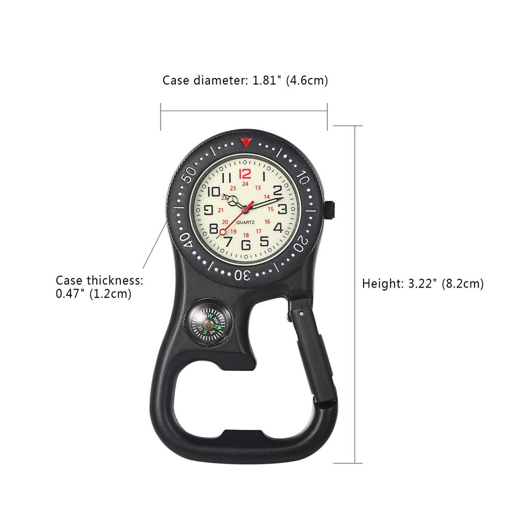 JEWELRYWE Carabiner Pocket Watch with Luminous Nurse Easy To Black Dial, Watch, Keychain, Carry, Unisex,