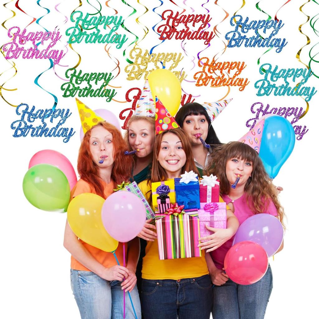 Faccito 30 Pcs Happy Birthday Hanging Swirl Decorations Happy Birthday Glitter Hanging Ornaments for Party Supplies Decor