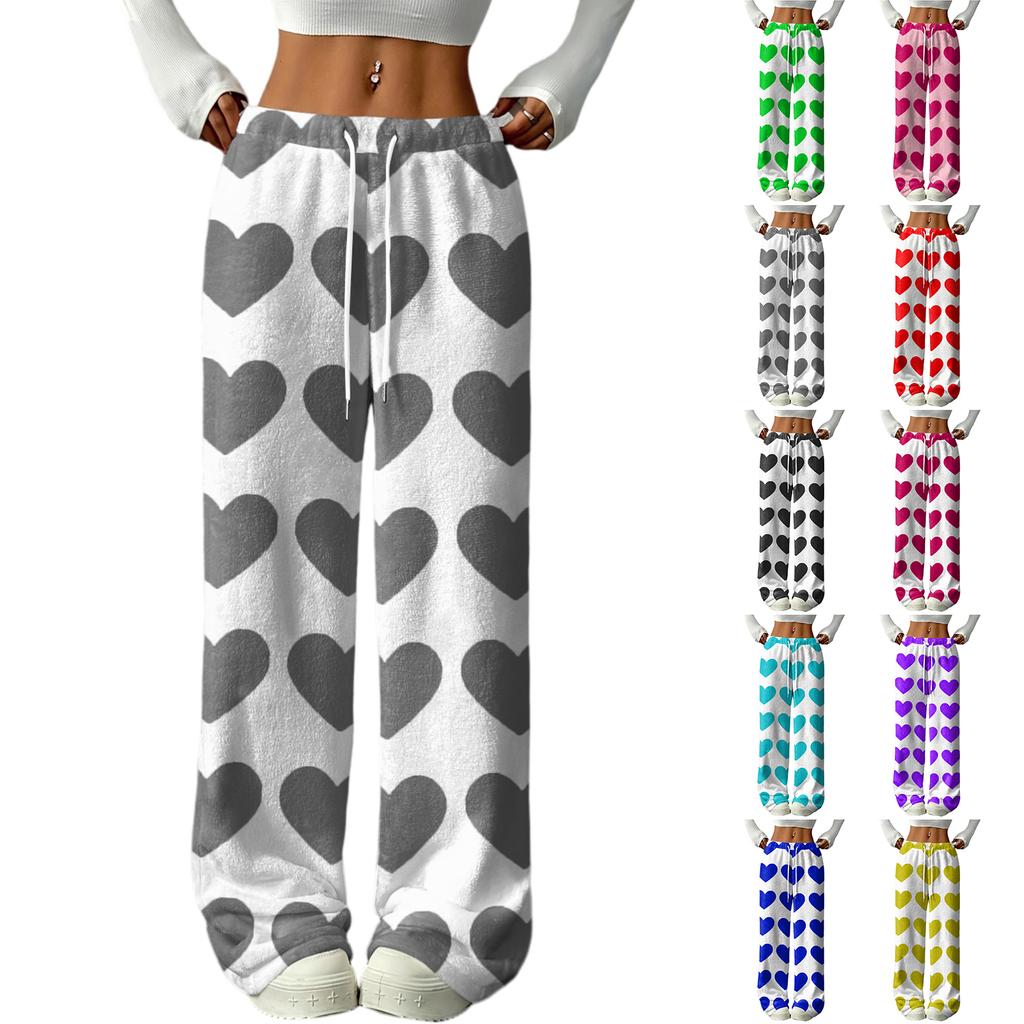Women's Casual Fashion Printed Elastic Waist Loose Straight Leg Pants With Rope