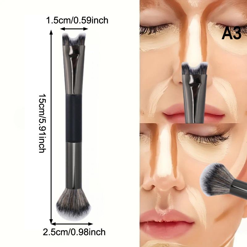 3Pcs Dual-Ended Contour Makeup Brush Set,Professional Nose Contour & Concealer Brushes for Foundation,Blending & Sculpting