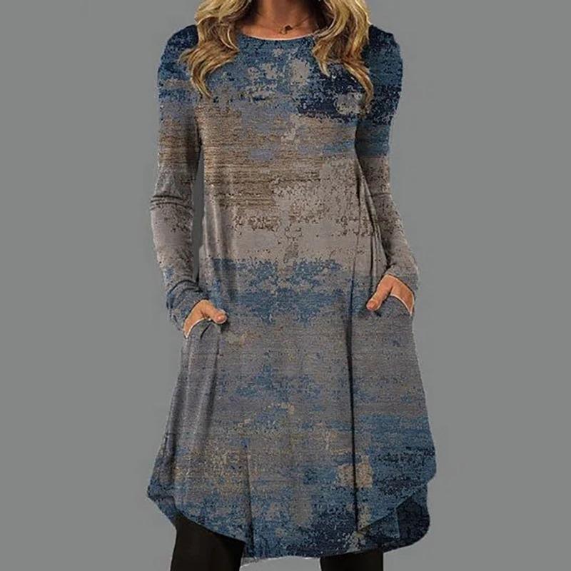 JPNTKY Moda Autunno Inverno Manica Lunga Girocollo Abiti Casual