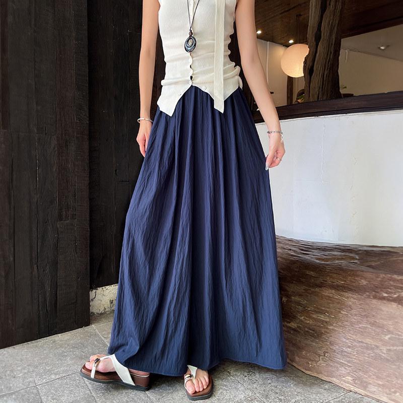

Yamamoto Women s High-Waisted Wide-Leg Skirt-Pants for Spring/Summer 2026 - Petite, Drape, Versatile, and Lazy Commute Style. L (131-160 jin) темно-синього кольору
