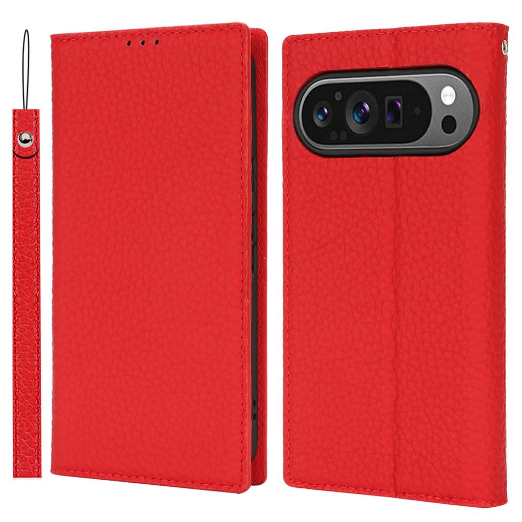 For Google Pixel 10/10 Pro Wallet Case Genuine Cow Leather Phone Cover Litchi Texture