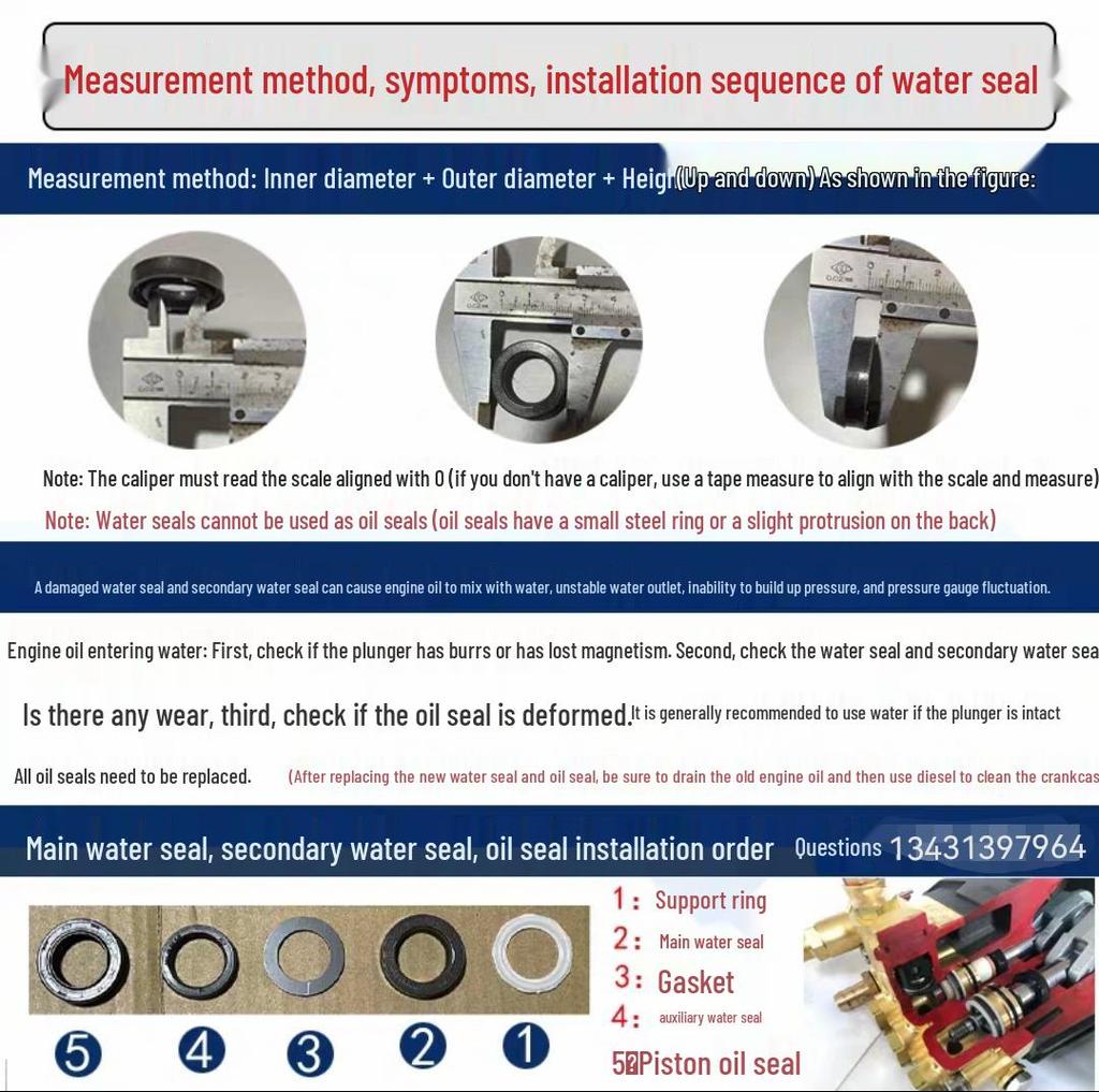 Kit de réparation de pompe de nettoyeur haute pression: Tête, Pince à linge, Joint principal, Piston, Joint d'huile, Anneau en caoutchouc Accessoires