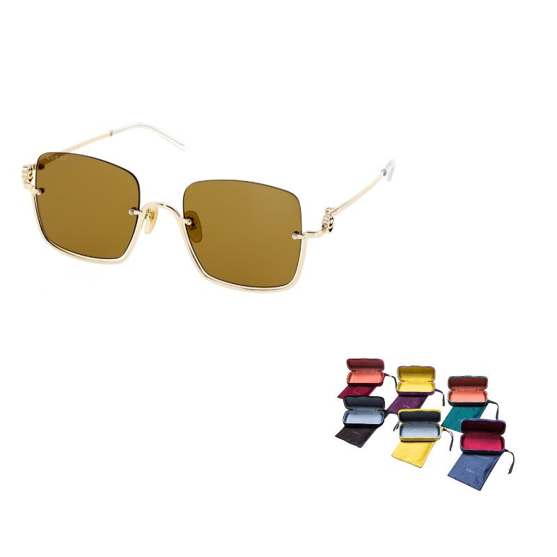Gucci Frühling Sommer 2023 Halbrahmen Spiegelndes Buchstabenlogo Dekoriert Sonnenbrille Damen Sonnenbrille Gold GG1279S-002