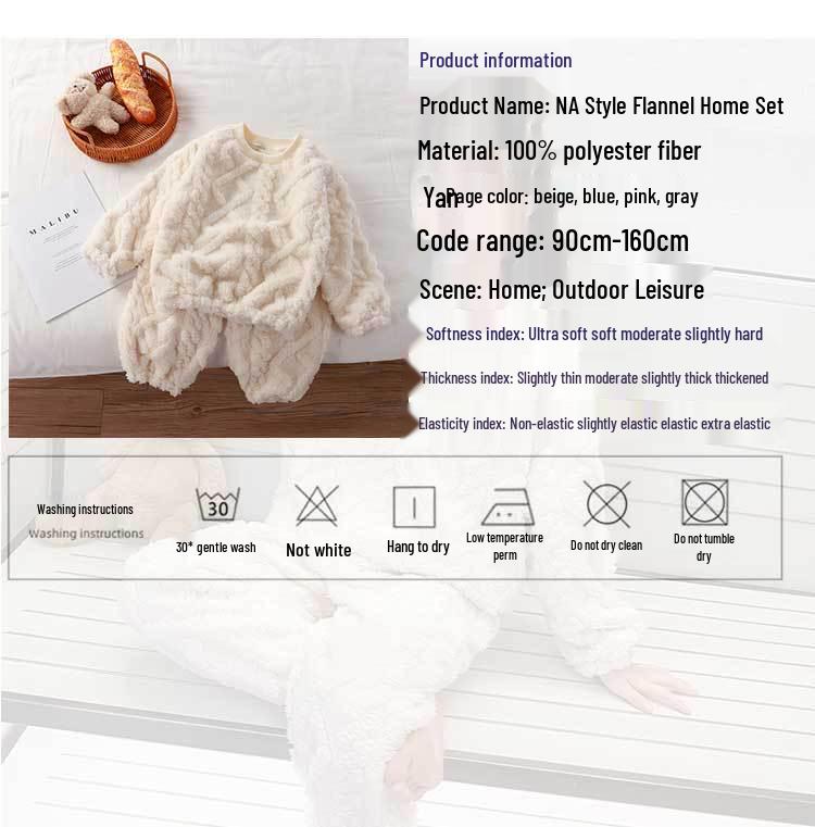 Nadýchaná žakárová flanelová souprava: Dívčí dvoudílný domácí oděv