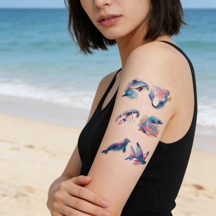 Tattoo Fake Tatoo 10Pcs Ocean Custom Body Art Arm Sea Turtle Whale Jellyfish Temporary Tattoos Sticker Blue Shark Jewelry