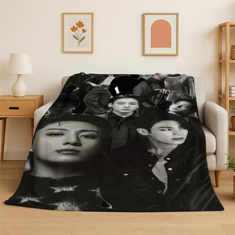 Kpop B-BTS Jeon Jung Kook JK Flannel Blanket Soft Warm Throw Blanket for Bedroom Living Room Bed Travel Camping Picnic Gift