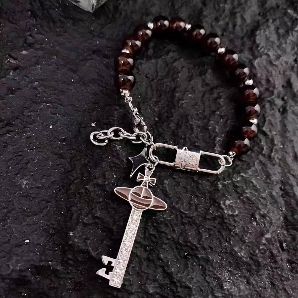 Leather Cool Brown Star Bracelet With Beads Trendy Style Winter 2023