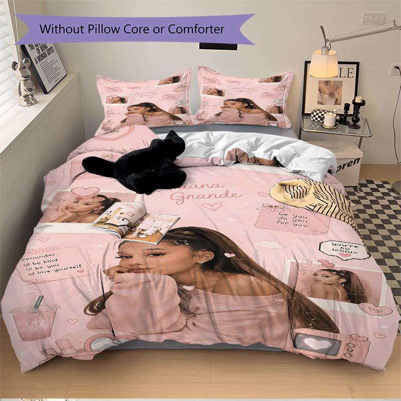 3Pcs Pink Heart Ariana Grande Bedding Sets For All Sizes New 3D Printed Bed Cover Comforter Duvet Cover Pillowcase Bedroom Decoration