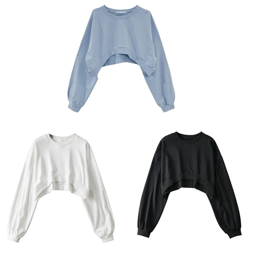 Hanorac cu mânecă lungă, crop crop, pentru femei, cu mânecă lungă